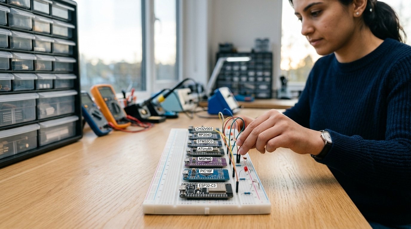 cheapest microcontroller chips for prototyping compared on a breadboard