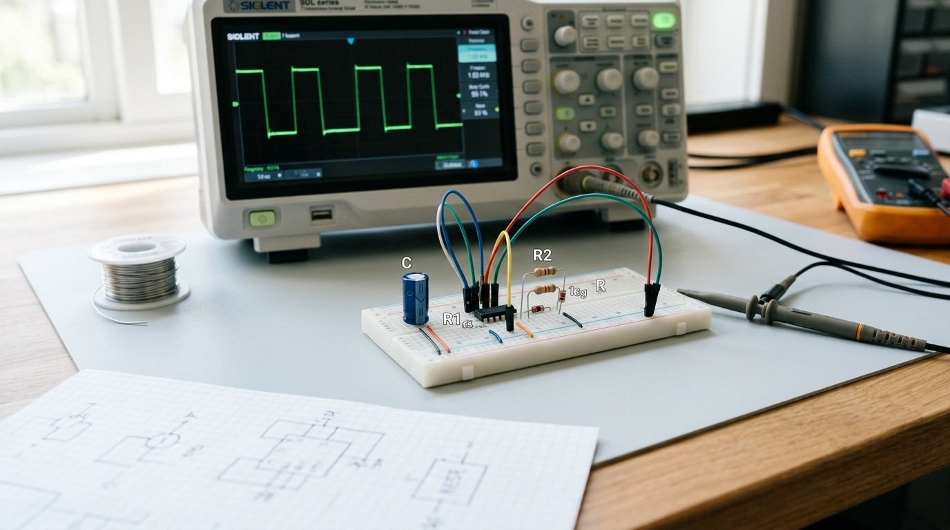 555 timer astable circuit design with diode for 50 percent duty cycle square wave