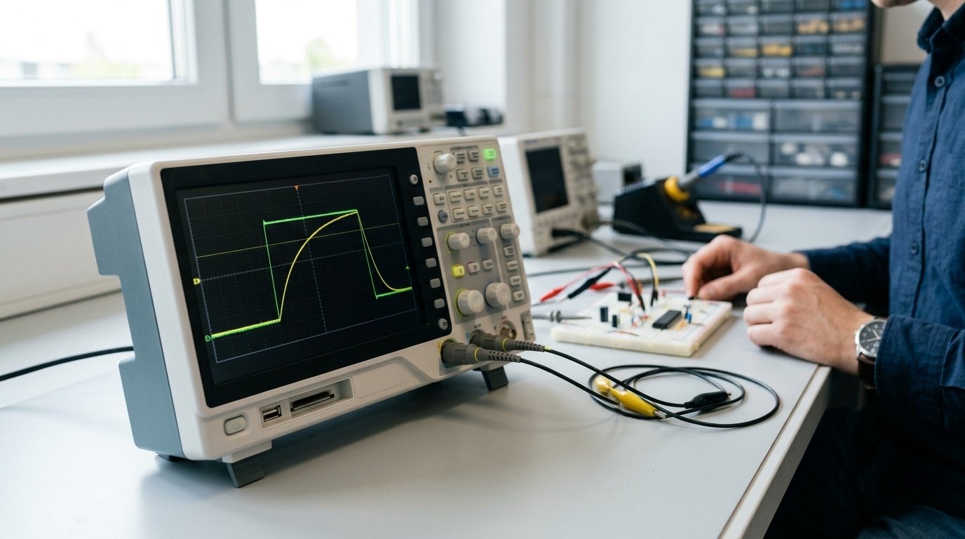 555 timer monostable one-shot pulse waveform with t equals 1.1RC timing