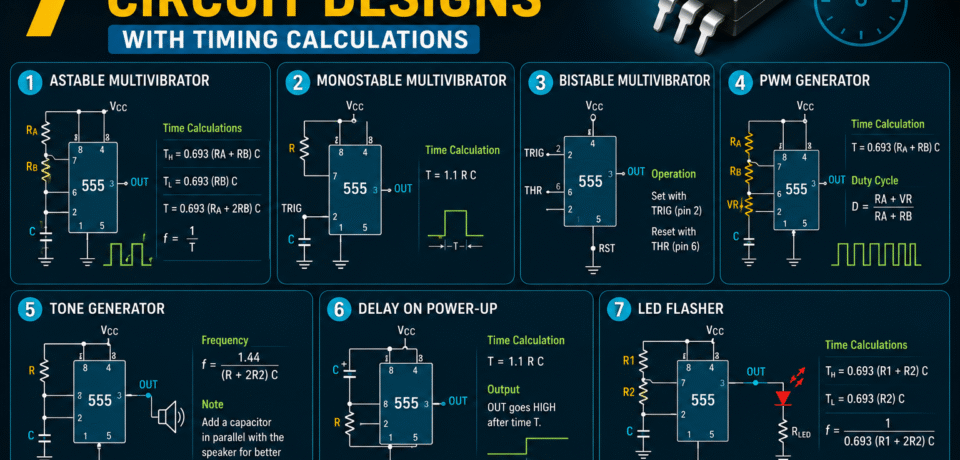 7 Proven 555 Timer Circuit Designs With Timing Calculations 7 Proven 555 Timer Circuit Designs With Timing Calculations