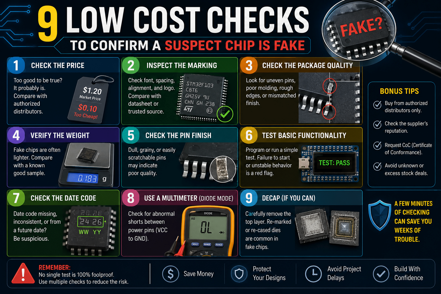 9 Low Cost Checks To Confirm A Suspect Chip Is Fake