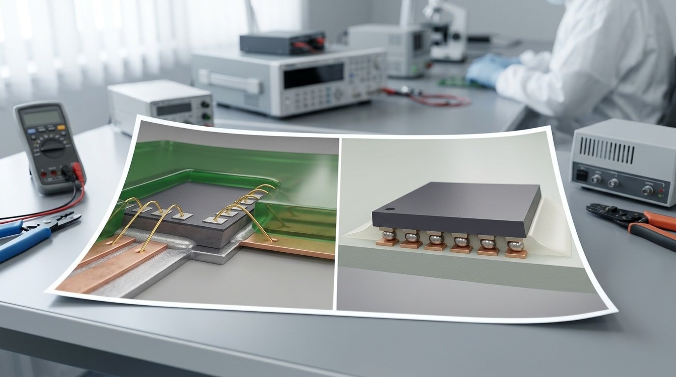 wire bond versus flip chip interconnect comparison in chip packaging and assembly process