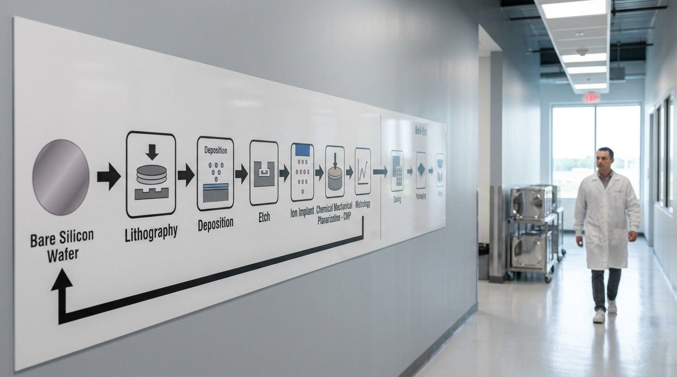 chip wafer manufacturing equipment process flow from lithography to packaging