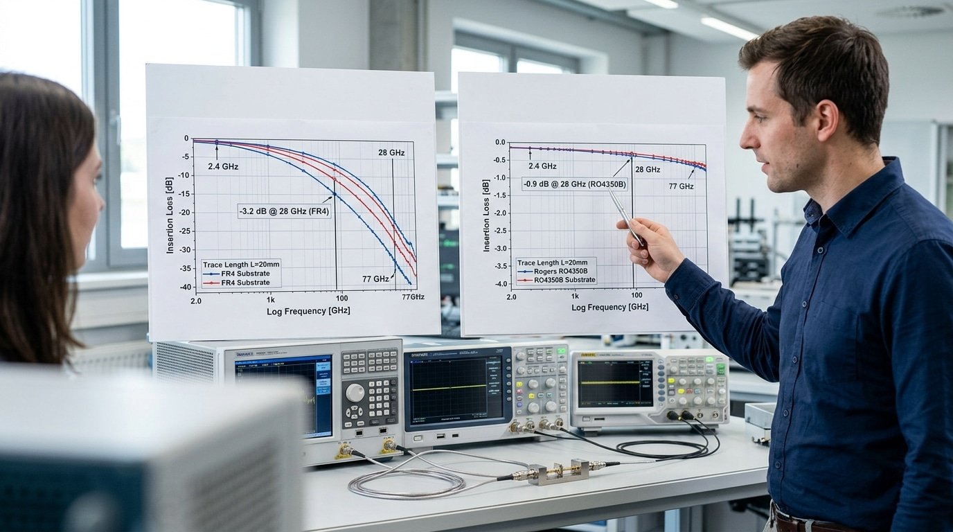 FR4 vs Rogers insertion loss comparison for high-frequency PCB design