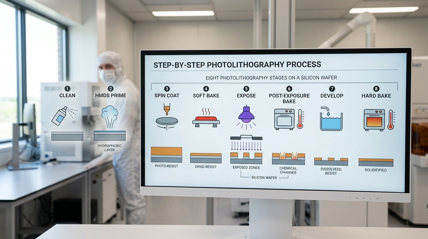 eight core steps of the photolithography process in chip making
