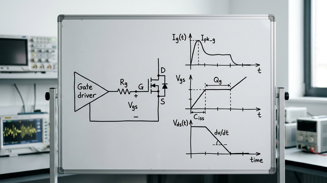 MOSFET gate resistor controlling gate charge current and switching transition time