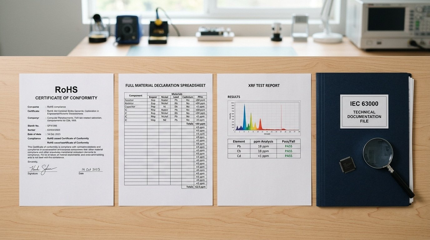RoHS compliant electronic chip suppliers compliance documents CoC FMD XRF test report