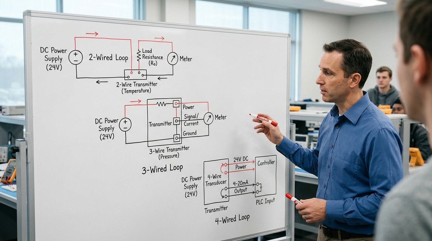 Industrial 4-20mA sensor loop design topologies comparison 2-wire 3-wire 4-wire